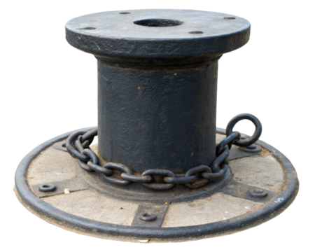 Black mooring post on a transparent background