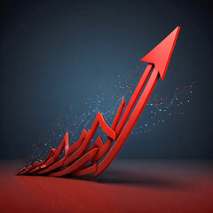 A red upward arrow on a graph indicating a rising trend, symbolizing growth and progress.