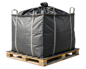 Black bulk bag on a pallet on a transparent background