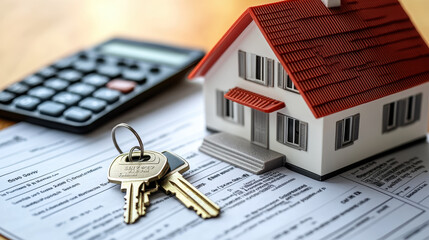 Close-up of a miniature house with keys on top