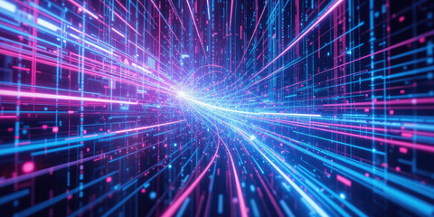 Naklejka premium Futuristic Digital Matrix, Cyber Network & Data Stream Technology Background.