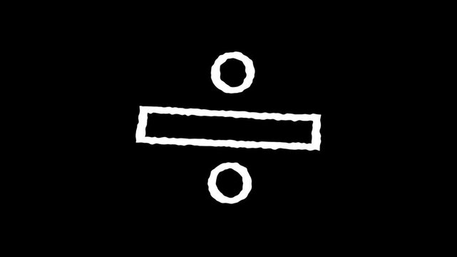Scribble Division Symbol Hand-Drawn Animation on Black Background in 4K and HD for Math and Calculations