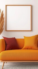 Cozy couch with a lush green plant nestled in the corner enhancing the warmth and tranquility of a living room