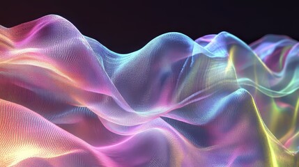 Fototapeta premium Fascinating digital art creation featuring dazzling waves of vibrant iridescent shades and light that blend and undulate in an animated, otherworldly scene