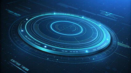 Fototapeta premium Circular Tech HUD Interface 3D Digital Design, Futuristic Concept, Blue Neon, Sci-fi, Technology UI, UX