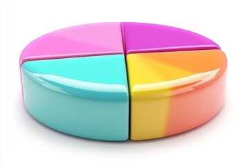 Fototapeta premium A dynamic 3D pie chart, featuring five colorful slices in blue, red, yellow, green, and pink, effectively showcases the distribution and segmentation of data