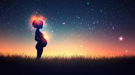 Concept for a Logo Design: Silhouette of a Brain and Pregnant Woman