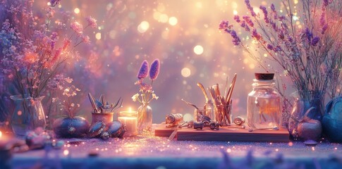 A beautiful floral arrangement with candles and glassware decor