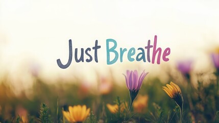  “Just Breathe” – simple serif cursive font on white background, perfect for wellness, meditation and self-care concepts.
