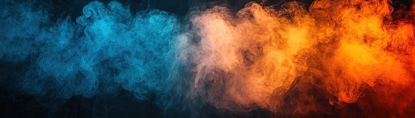 Blue and orange smoke swirl, abstract background, design element