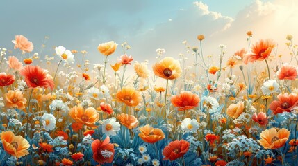 Obraz premium Colorful wildflowers field at sunset, nature background