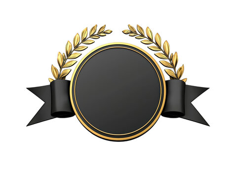 Black and gold laurel wreath with ribbon, a symbol of victory, achievement, honor