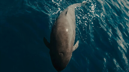 Naklejka premium Whale surfacing ocean deep blue water wildlife background travel documentary