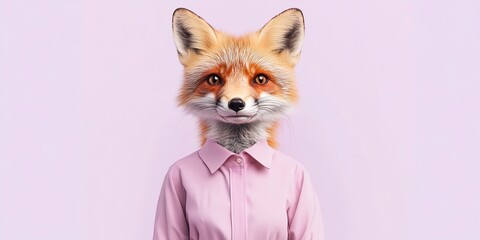 office fox, pastel blouse, high-waisted trousers