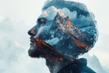 Man Mountain Double Exposure Nature Landscape
