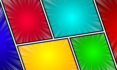 Creative concept of blank pop art style comic, layout template with blocks in background, halftone book design illustration