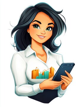 Mujer empoderada que busca la independencia financiera mientras revisa estad&iacute;sticas en un tel&eacute;fono m&oacute;vil