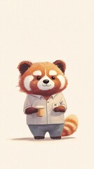 smart-casual red panda, polo shirt, rolled-up sleeves