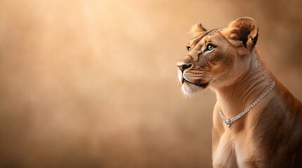 luxury lioness, emerald gown, diamond necklace