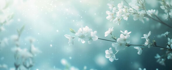 Delicate White Cherry Blossom Flowers with Soft Background and Gentle Light Creating a Dreamy Atmosphere for Spring and Nature Themes