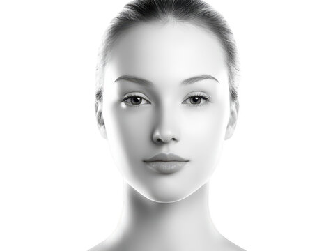 Striking monochrome portrait, woman with white face against black background dramatic