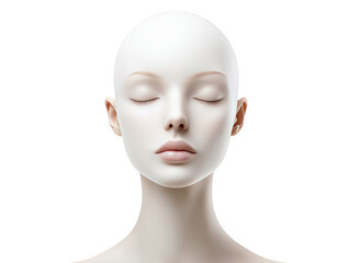 Serene portrait, woman with closed eyes and white head covering embracing peace tranquility