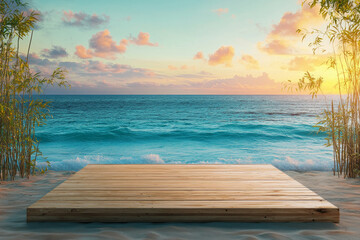 Fototapeta premium The stage is empty, with a simple wooden platform