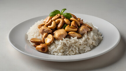 Fototapeta premium Sautéed Chicken with Cashew Nuts and Rice