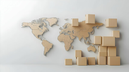Brown Cardboard Boxes Stacked Beside A White Wall With World Map Design