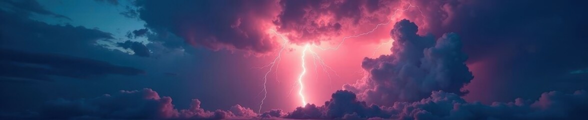 Fierce lightning illuminates tumultuous cloudscape, violent, climatic, thunder