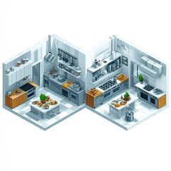 Isometric View of a Modern Restaurant Kitchen Design