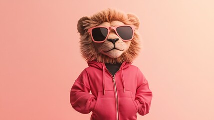 Fototapeta premium lioness in red tracksuit and sunglasses hip-hop fashion digital art