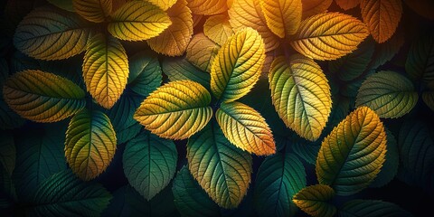 Green leafy plants with intricate patterns and rich textures, filling the frame with lush foliage 