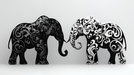 Fototapeta premium Artistic Black and White Elephants with Ornate Swirls for Unique Decor