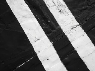 Diagonal black and white stripes painted on a rough wall for abstract background and designs