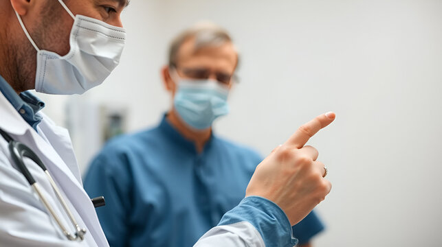 Physiotherapy/doctor pointing to a conjunction of suture in a sk