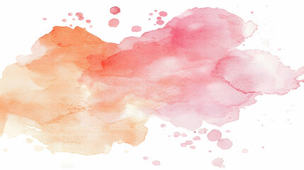 Obraz premium Abstract watercolor wash, orange pink hues, splatters, white background, design element