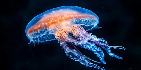 Obraz premium Golden jellyfish flowing gracefully in the deep blue depths