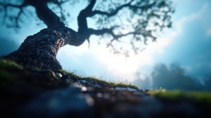 Rooted Connections: Ancient Trees Intertwined, Symbolizing Interdependence and Relationships
