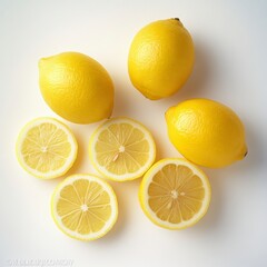 Fresh Lemons Slices on White Background
