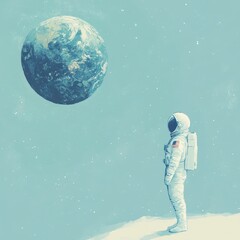 Obraz premium An astronaut gazes at planet earth floating peacefully in space