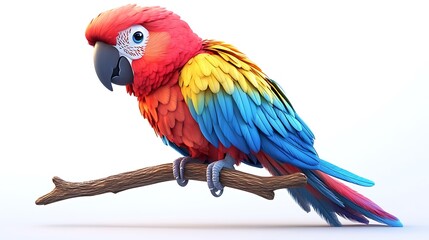 Fototapeta premium Vibrant scarlet macaw parrot on tree branch tropical jungle wildlife scene