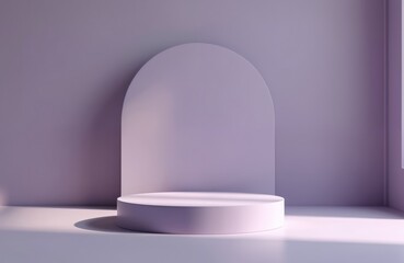 3D rendering of podium scene for product presentation, product advertising. Empty blank lilac violet round geometric cylinder pedestal platform design for sale template, abstract background, simple