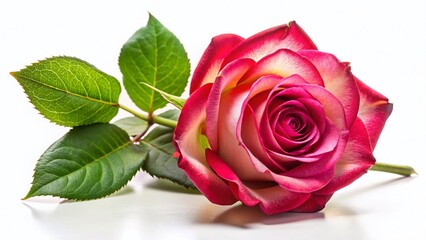 Naklejka premium Single Red Pink Rose White Background - Elegant Floral Stock Photo