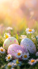 easter card, easter bunny with eggs, easter eggs and flowers, easter eggs in a basket, easter eggs and flowers on a white background, easter wall paper and background for social media