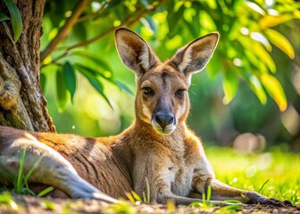Fototapeta premium Sleepy Kangaroo Relaxing in Australian Outback Shade - Close Up Wildlife Photo