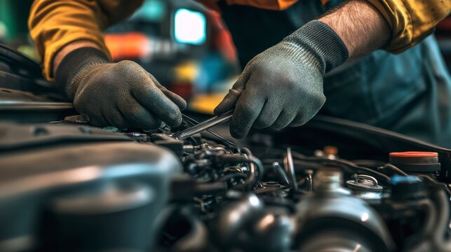 Mechanic Working on Engine Components