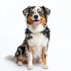 Adorable dog sitting against a pure white background with bright eyes and a playful expression captured in a portrait