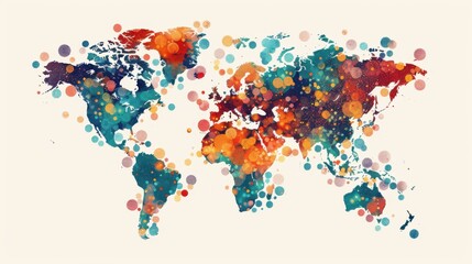 Fototapeta premium Abstract World Map Illustration Depicting Social Issues Through Colorful Dots and Patterns for Visual Impact