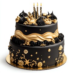 Elegant black and gold birthday cake.